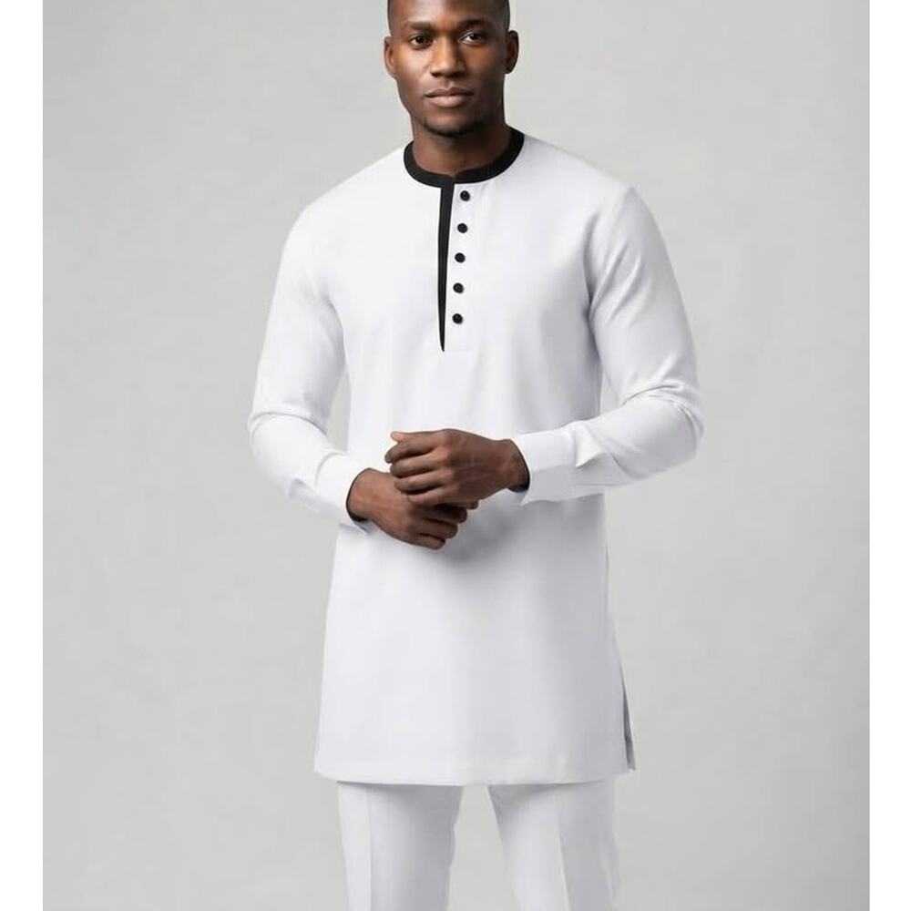 Men's White Long Sleeve Dashiki Senator Suit